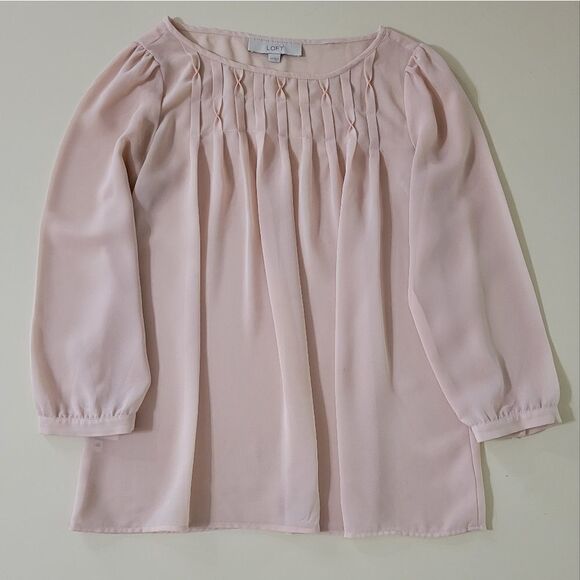 Loft Women's Blush Pink Sheer Pleated Yoke Blouse - Picture 1 of 10